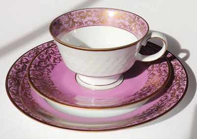 Gedeck Reichenbach Kaffee Sammeltasse Porzellan Flieder Gold Dekor Barock 3er - Bild 1 von 4