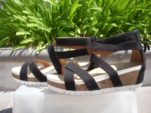 Josef Seibel QUINN 05 Nubuck Zip Back Ankle Sandal, Black Wmn EU38 9 1/2" Insole