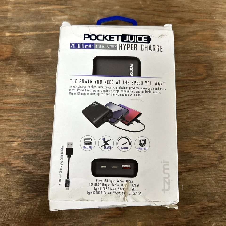 Tzumi - Jugo de bolsillo Hyper Charge 20 000 mAh para la mayoría de USB tipo C + Micro Foto 3 de 4