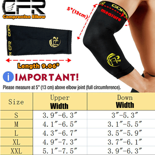 Copper Elbow Brace Compression Support Sleeve Arthritis Tendonitis Joint Pain HB - Picture 2 of 17