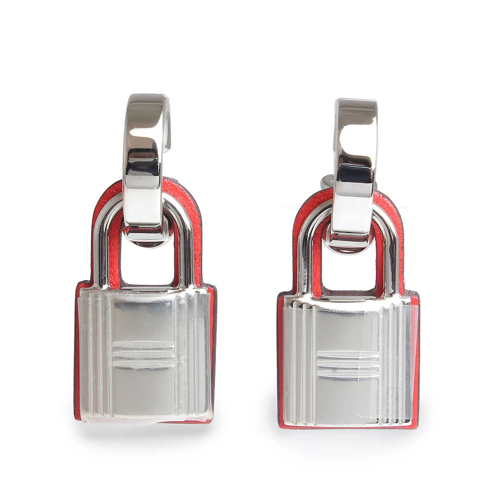 HERMÈS Orecchini HERMES O'kelly Cadena pelle di vitello veloce e placcato palladio Rouge De Coeur
