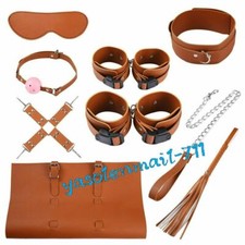 New PU Leather Handcuffs Blindfold Shackles Buckle Whip Accessories Set Device
