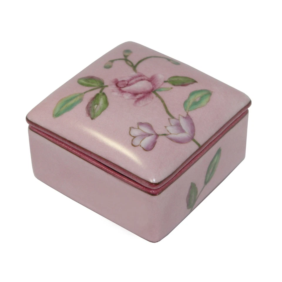 Caja de porcelana cuadrada con pintura floral contemporánea - Joyero n446 Foto 3 de 4