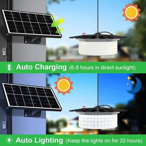 Solar Pendant Lights with Remote Hanging Hook For Patio Shed Barn Garden Garage - Picture 3 of 14