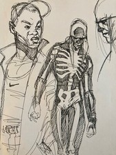 Very Beautiful Drawing Dead Skeleton 1990 Curiosity Art Ink War Man Art Pen