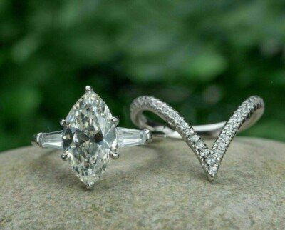 Marquise Cut 3.00Ct Diamond White Gold Finish Bridal Ring Set Simulated Size 6.5