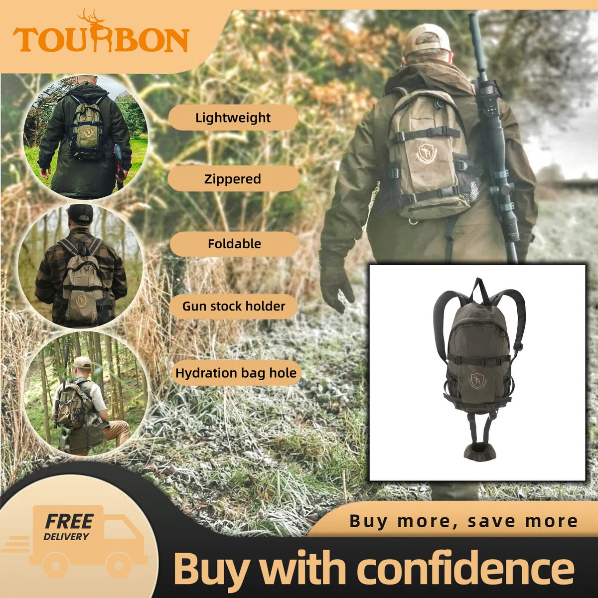 Tourbon Hunting Gun Sling Backpack Back Pack Carry Rifle Shotgun