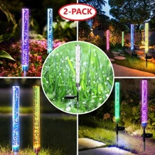 2-Pack Garden Solar Lights Outdoor Solar Acrylic Bubble RGB Color Changing Decor