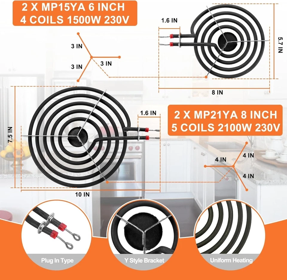 Porcelain Drip Pan and Electric Range Burner Element Set for Frigidaire Kenmore - Image 2 of 4