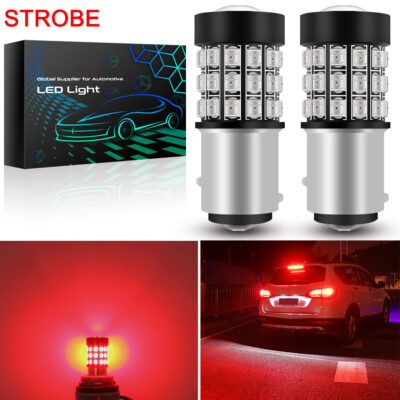 LED 1157 2357 Strobe Blinking Flashing Brake Tail Light Bulbs Safety Warning Red