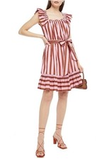 $298 Kate Spade Calais Pink Stripe Ruffle Flutter Dress Size Small Belted