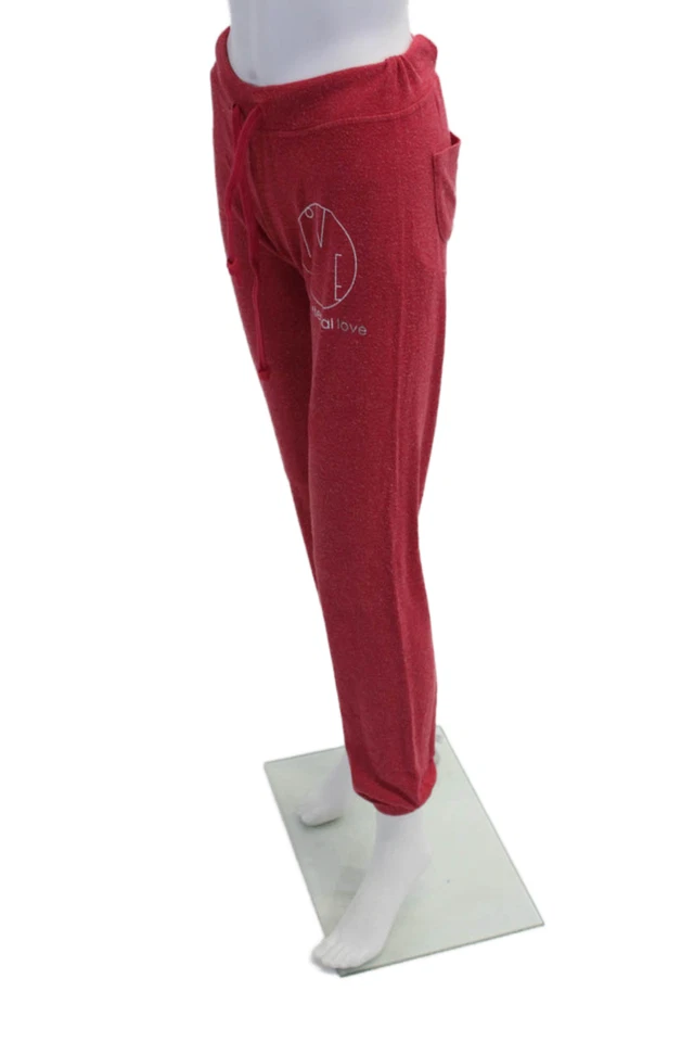 Peace Love World Womens Mid Rise Drawstring Logo Knit Jogger Pants Red Size XS - Image 2 of 4