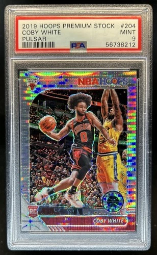 2019-20 Panini Hoops Premium Stock Coby White RC Prizm Pulsar #204 Bulls PSA 9