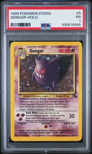 PSA 1 Gengar 5/62 Fossil Holo Pokemon Slab