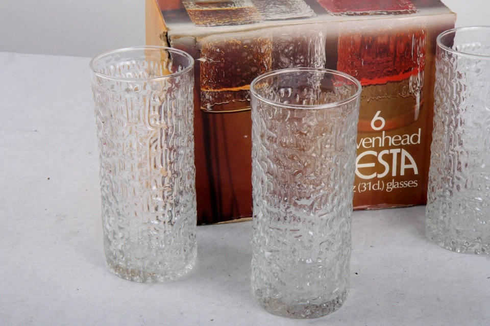 Ravenhead Siesta 6 x  Long Highball 31cl glasses Vintage 1970's Bark Effect - Image 3 of 3