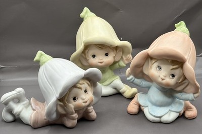 Vintage 1970s Set of 3 Bisque HOMCO Pixie Elves Fairies Figurines lot