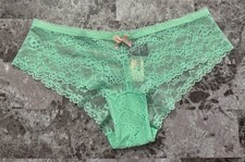 NWT VICTORIA'S SECRET XS GREEN FLORAL LACE BOW HEART CHARM RARE CHEEKY PANTIES