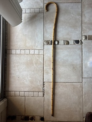 Bamboo Walking Sick   Features A Bent Crook-Style Handle Metal Tip On Bottom