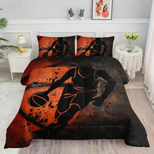 Kids Comforter Set Basketball Printed Pattern Bedding Set with 1 Comforter and 2