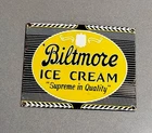 VINTAGE 13” BILTMORE ICE CREAM DAIRY FARM PORCELAIN SIGN CAR GAS OIL MOTORCYCLE