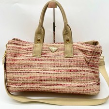 PRADA Canapa 2way Handbag Wool Triangle logo hardware Pink Shoulder bag Y2K Auth