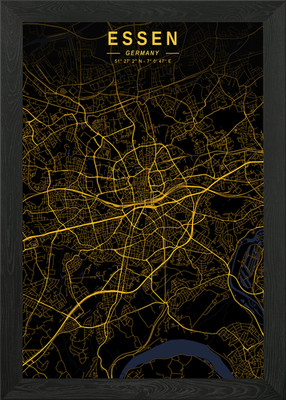 Essen Golden City Map Framed Wall Art Poster Canvas Print Picture