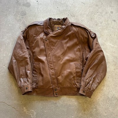 Vintage 90s I.O.U. Leather Collection Full Zip Brown Bomber Jacket Size XL