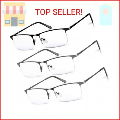 WEIMELTOY 3 Pack Blue Light Blocking Reading Glasses for Men, Stylish Half Frame