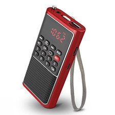 Small FM Radio Pocket Portable Radio,Rechargeable Battery RED