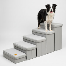 Grey Pet Stairs 5 Non-slip Steps Dog Ladder Washable For High Bed Sofa