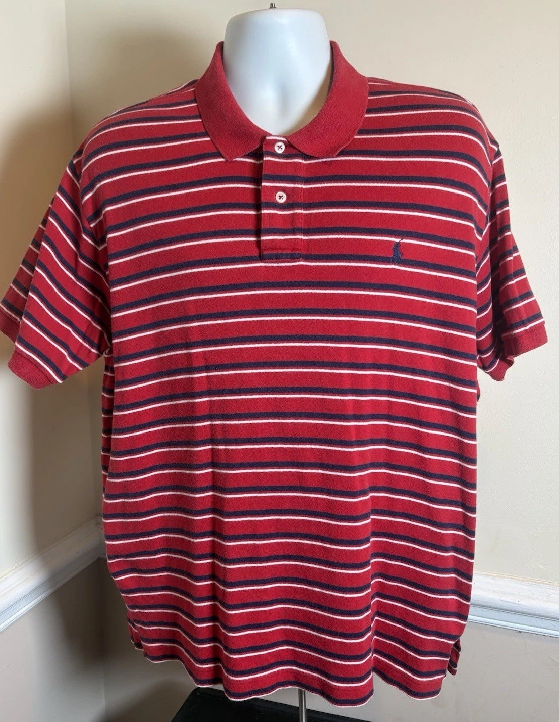 Vintage Polo Ralph Lauren Polo Shirt Mens XL Red Blue/White Stripe Golf