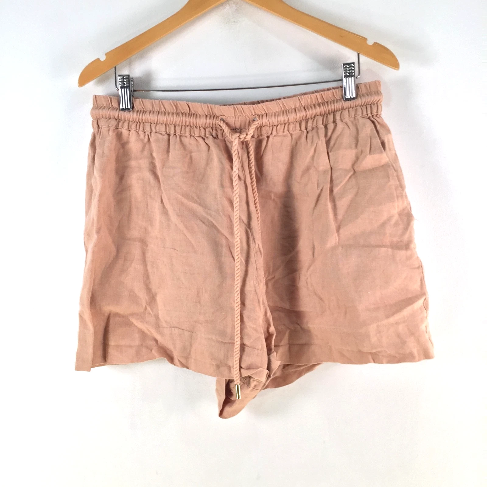 Sheike shorts womens 14 brown linen stretch pockets drawstring 127671