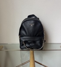 Michael Kors Black Slater Medium Leather Backpack with Gold Chain Accent