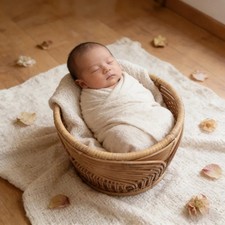Retro Rattan Basket Chair Newborn Photography Props Infant Posing Bed Background