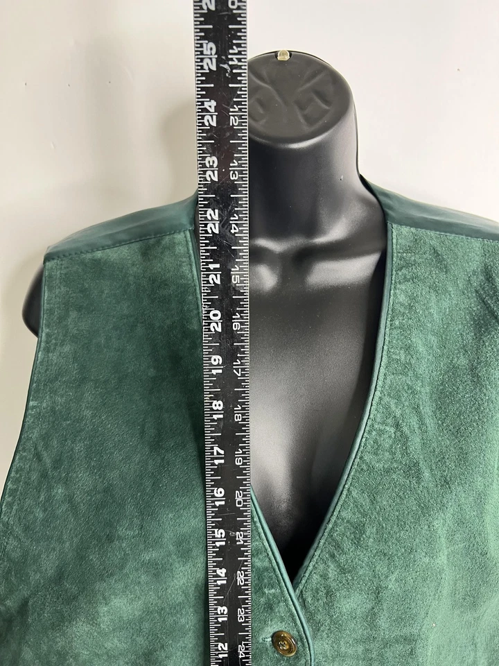 Marsh Landing Petites Vest Womens Petite Large Green Suede Leather Button Front - Image 2 of 4