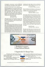 1991 Visa Travelers Cheques: Vintage Print Ad Worldwide Supports US Olympic Team