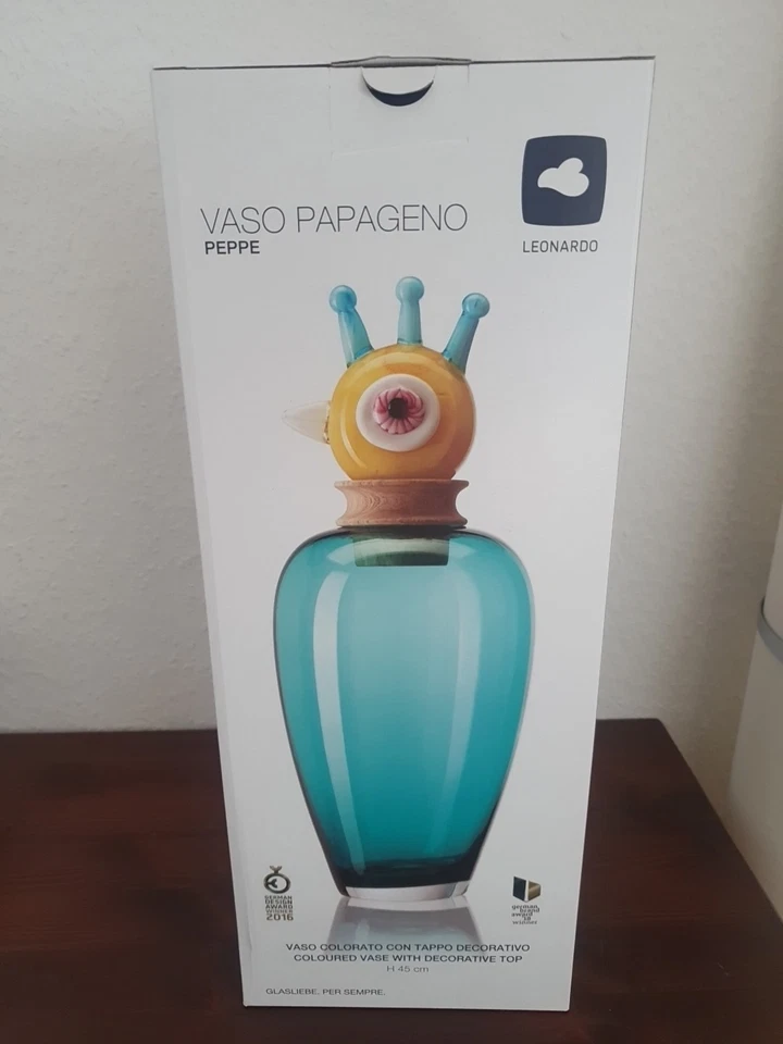 Leonardo Vase Papageno 45 cm Türkis - Glasvase mundgeblasen Unikat Dekovase - Bild 4 von 4