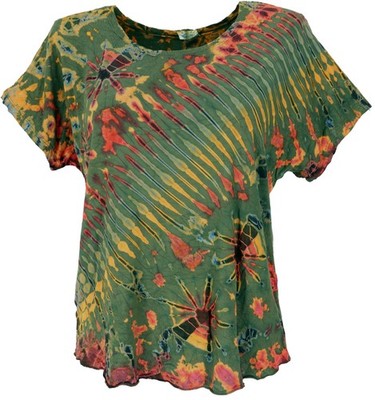 Batik T-Shirt, Tie Dye Blusentop - olivgrün