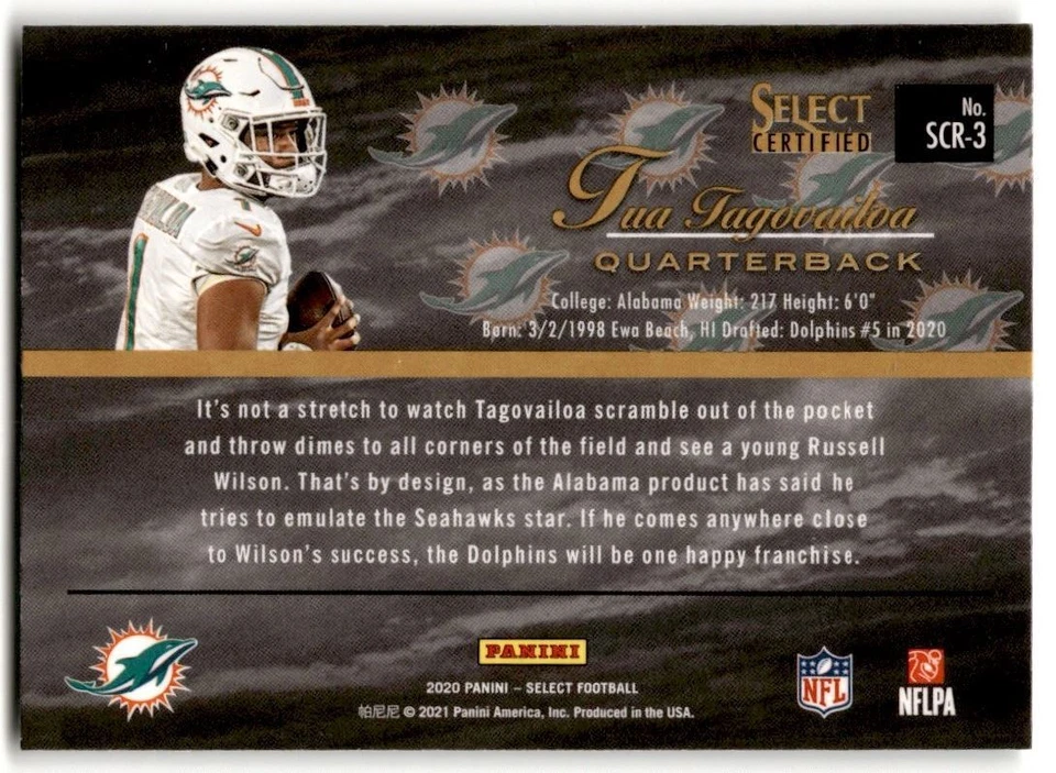 2020 Panini Select Certified Tua Tagovailoa Rookie #SCR-3 Seattle Seahawks - Image 2 of 2