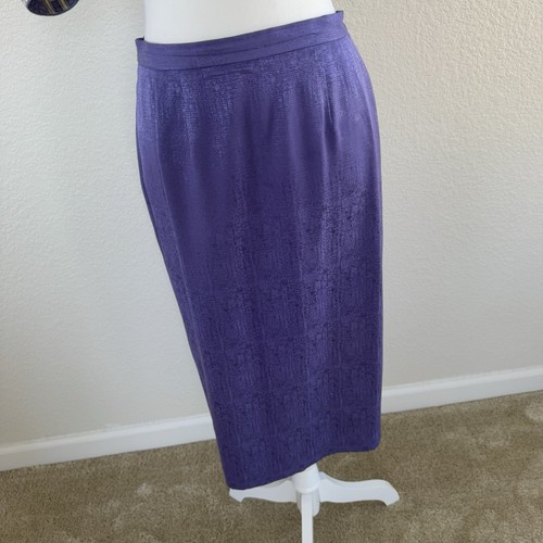 Vintage Adrianna Papell Purple 2 Pc Silk Suit Set Sz 6 Button Top & Pencil Skirt - Picture 15 of 22