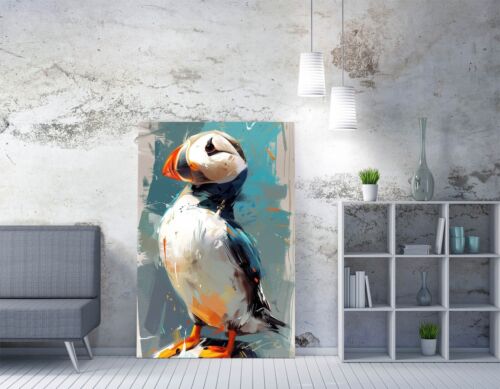 IMPRESSIONIST PAINTING OF PUFFIN -DEEP FRAMED CANVAS WALL ART PICTURE PRINT - Picture 2 of 2
