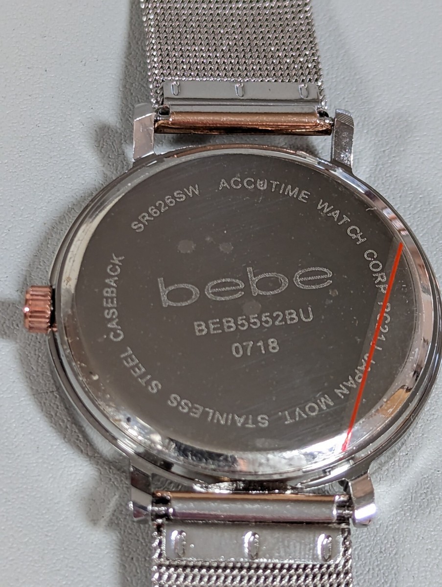 bebe Silver Tone Dial Crystal Accent Round Case Mesh  display picture 1