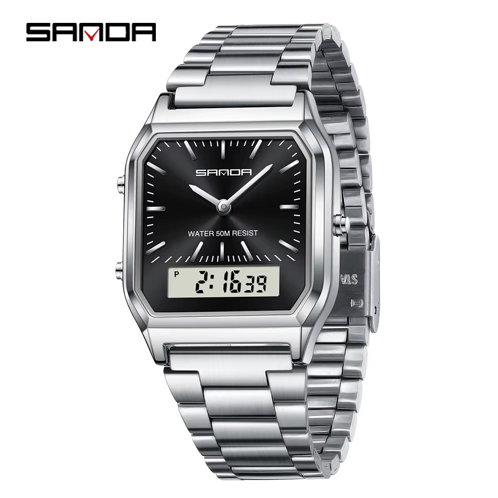 Montre homme or 747 double affichage quartz et numerique en acier
