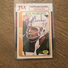 Autographed 1978 Topps  Joe Klecko  rookie     HOF..  JSA Sticker & Cert