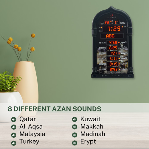 AL-FAJIA Digital Azan Athan Prayer LED Wall Clock for USA Home Office - Black - Picture 5 of 10
