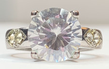 Vintage 18K GE White Gold Plated 5mm CZ Cubic Zirconia 3.87ctw Engagement Ring