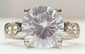 Authentic Vintage 18K GE White Gold Plated 5mm CZ Cubic Zirconia 3.87ctw Engagement Ring