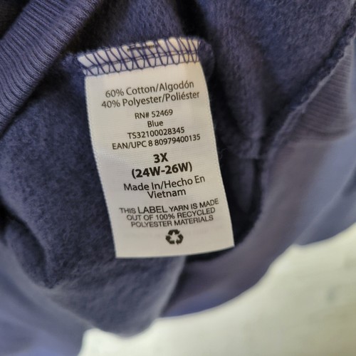 Terra Sky Women Sweatshirt 3X Plus 3/4 Puff Sleeve Blue Cotton Blend Activewear - Picture 11 of 11