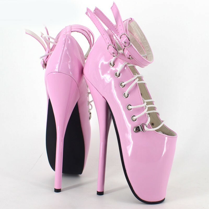 18CM Womens Patent Leather Ankle Strap Shoes Ballet Platform