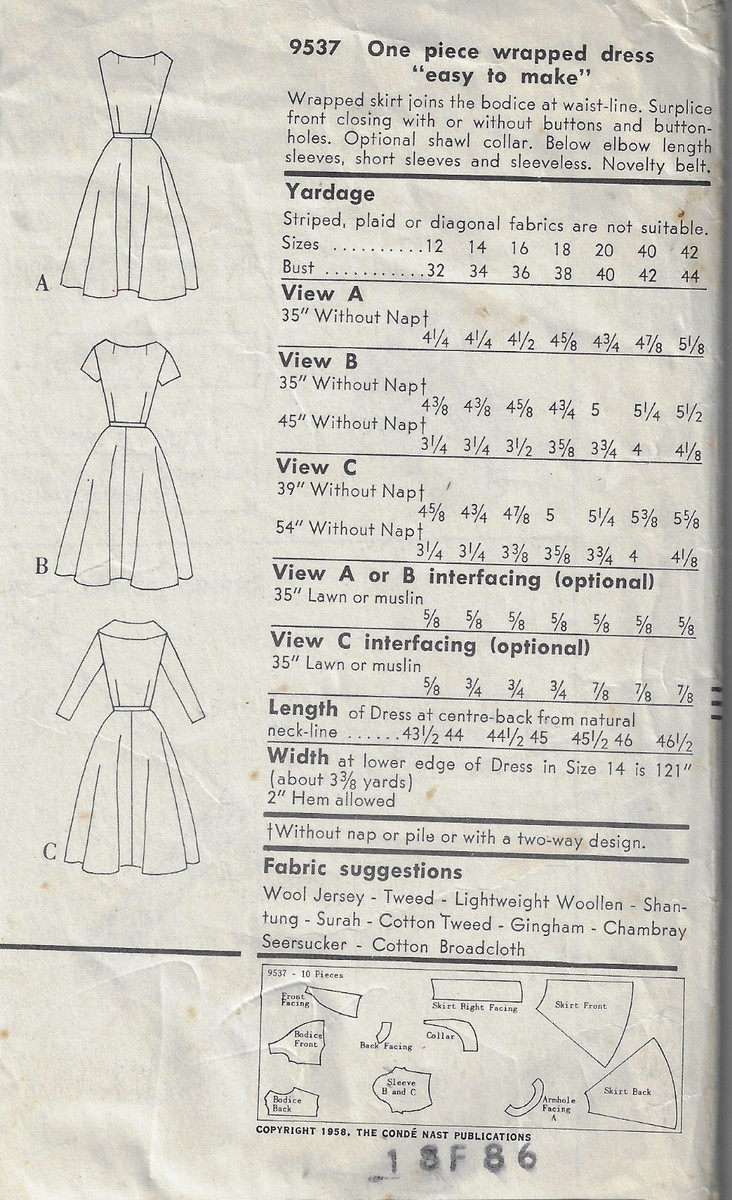 専用 vogue様 1950s Vintage VOGUE Sewing Pattern B34